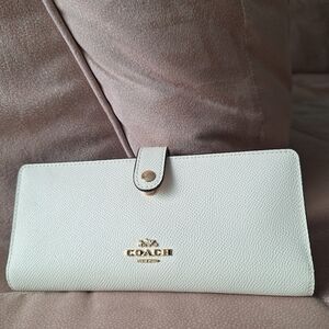 Coach White Leather Continental Wallet with Gold Logo